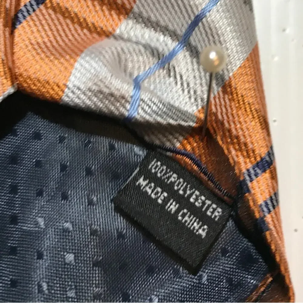 Clericci Orange Silver Plaid Wide Classic Mens Necktie